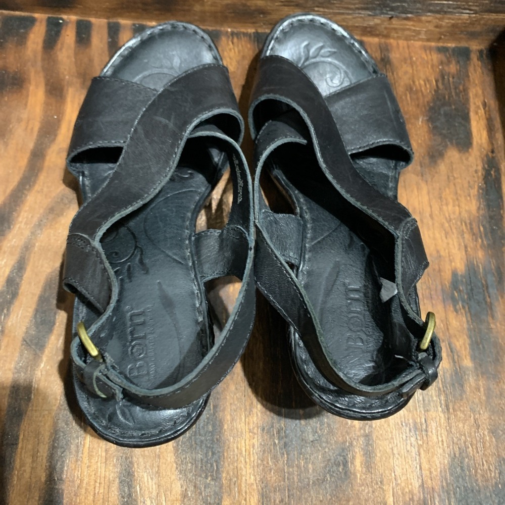 Born Emmy II Wedge Women's Black Leather Cross Strap Buckled Slingback Casual 8M - Picture 5 of 8
